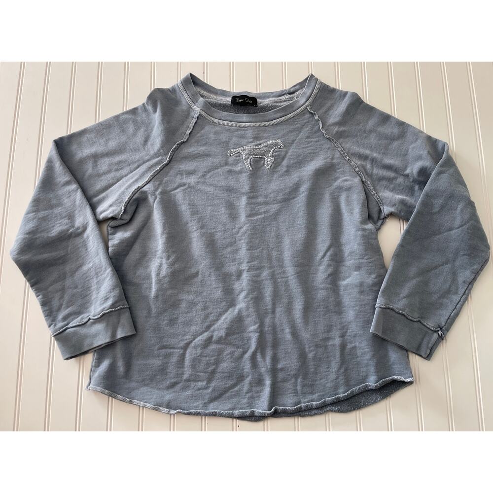 True Grit Mountain Fleece Fuzzy Patch Sweatshirt Blue -‎ Size Women's Large